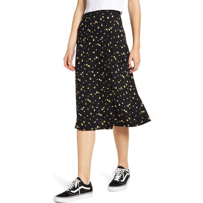 Bp. Floral Side Button Midi Skirt, Black