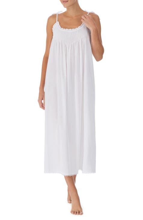 White Cotton Nightgowns - Eileen West Long Sleeveless Gown in Catalonia