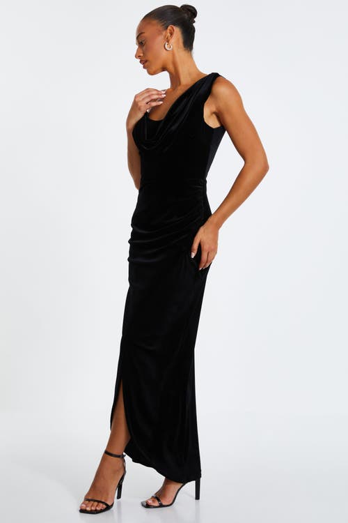 Shop Quiz Velvet Asymmetric Cowl Detail Maxi Dress In Black