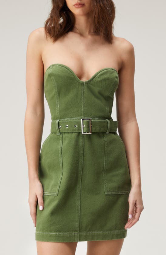 Nasty Gal Strapless Belted Twill Minidress In Khaki