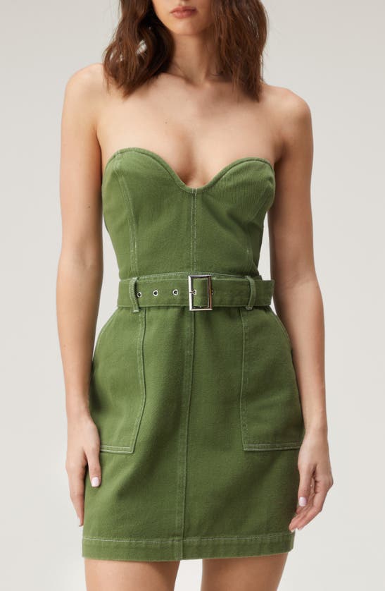 Shop Nasty Gal Strapless Belted Twill Minidress In Khaki