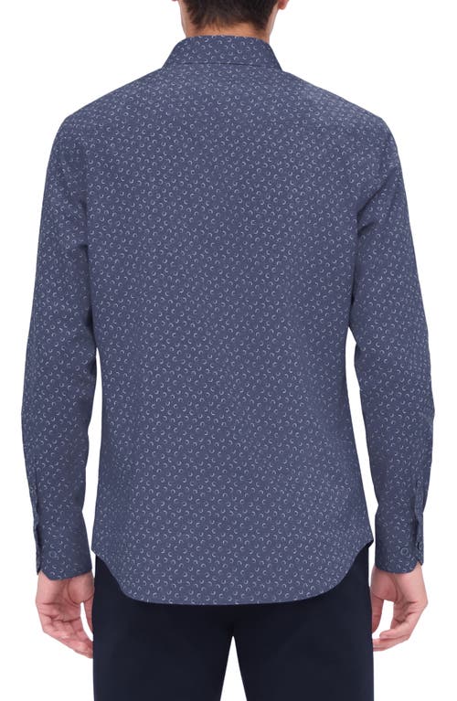 Bugatchi Axel Shaped Fit Trellis Print Stretch Cotton Button-up Shirt In Navy