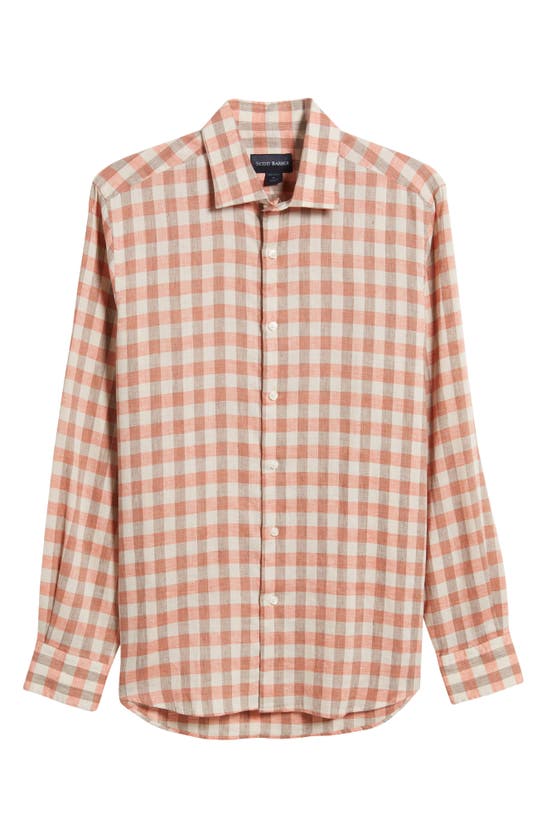Shop Scott Barber Bold Gingham Linen Twill Button-up Shirt In Spice