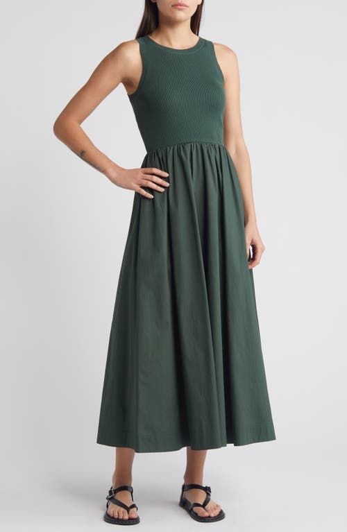 Mixed Media Sleeveless Dress in Dark Green
