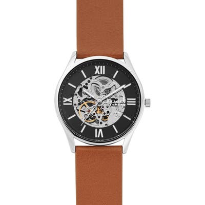 Skagen Holst Skeletal Automatic Leather Strap Watch, 42mm