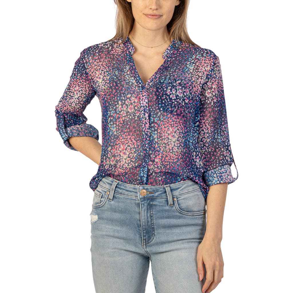 Kut From The Kloth Jasmine Chiffon Button-up Shirt In Barcelona-navy/pink