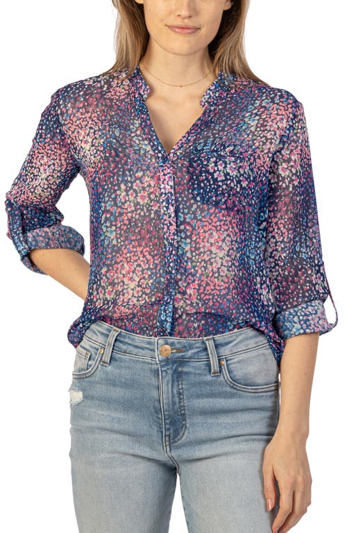 Jasmine Chiffon Button-Up Shirt in Barcelona-Navy/Pink