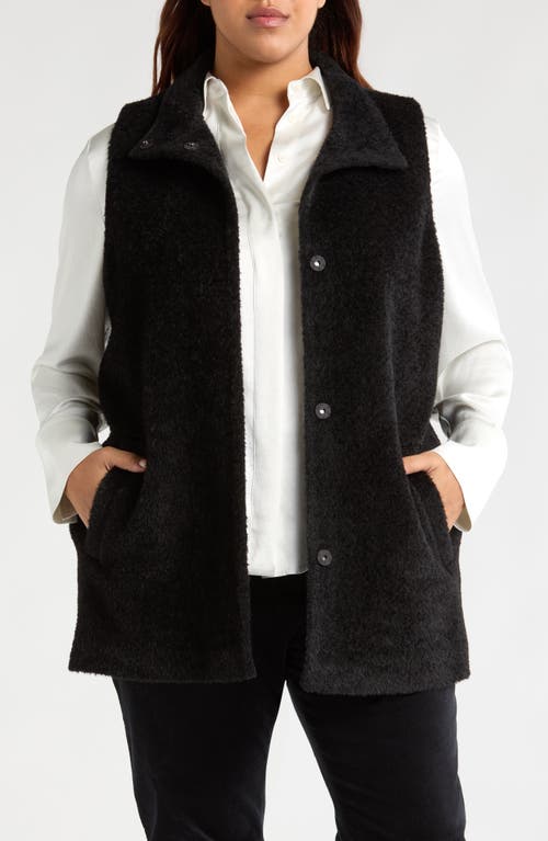 Shop Eileen Fisher High Collar Wool Blend Fleece Vest In Black