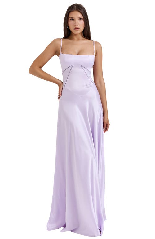 Shop House Of Cb Anabella Lace-up Satin Gown In Pastel Lilac