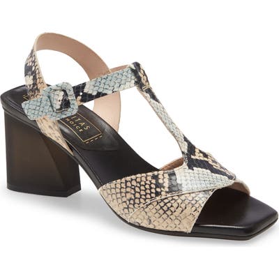 Hispanitas Preston Snakeskin Print Leather T-Strap Sandal, Beige