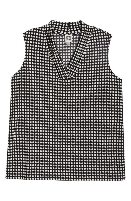 Anne Klein Polka Dot Pleat Front Shell In Anne Black/anne White