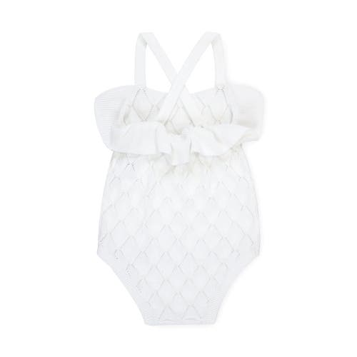 Hope & Henry Baby Ruffle Sweater Romper & Jacquard Blanket Gift Set In White & Rose
