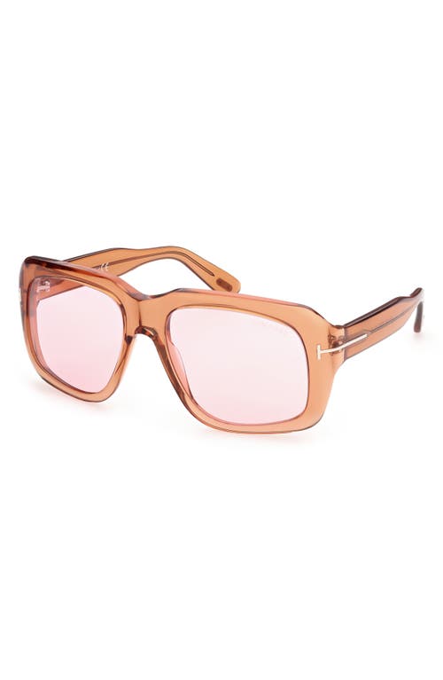 Tom Ford 57mm Square Sunglasses In Shiny Light Brown/violet