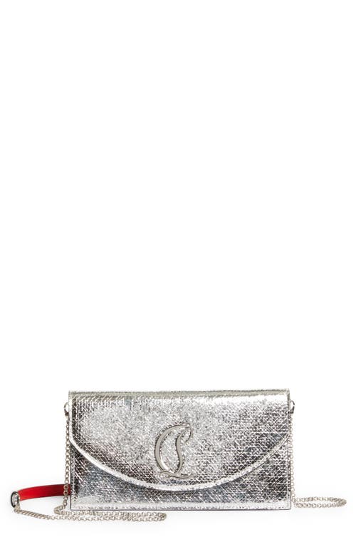 Christian Louboutin Loubi54 Crackled Metallic Leather Clutch in Silver/Silver