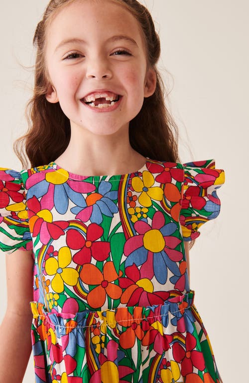 Shop Little Bird Kids' Floral Ruffle Sleeve Cotton Dress In Pink Multi