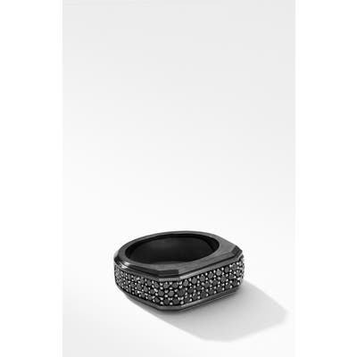 David Yurman Roman Signet Black Titanium Ring With Black Diamonds