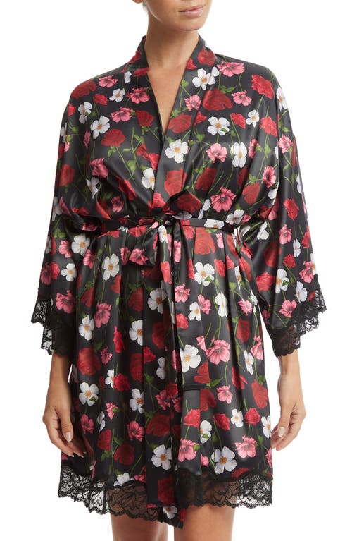 Hanky Panky Luxe Floral Lace Trim Satin Robe Am I Dreaming at Nordstrom,