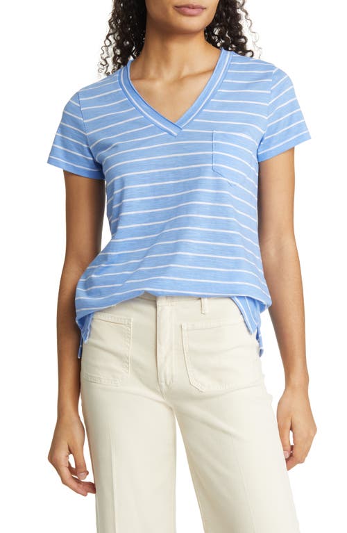 caslon(r) Short Sleeve V-Neck T-Shirt in Blue- White Julia Stripe