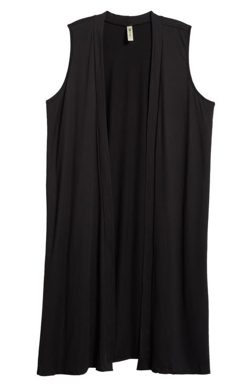 24seven Comfort Apparel Open Front Long Vest In Black
