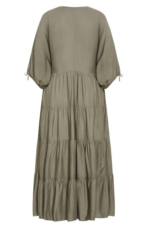 Shop City Chic Tiered Midi Shirtdress In Olive