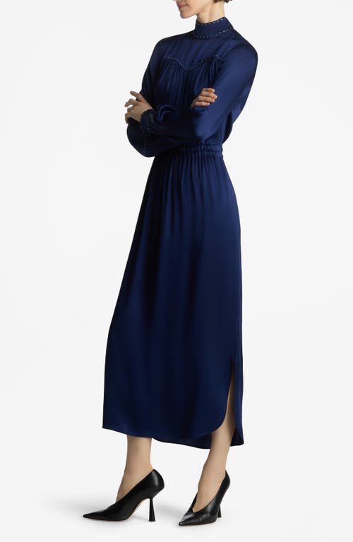 Shop St John St. John Collection Mock Neck Long Sleeve Satin Midi Dress In Royal Blue