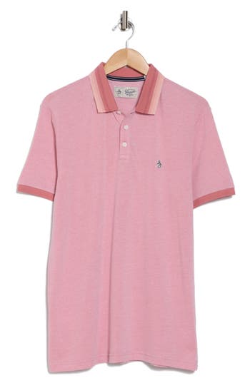 Original Penguin Tipped Cotton Contrast Collar Polo In Dusty Rose