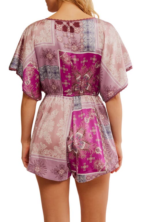 Shop Free People Oasis Satin Faux Wrap Pajama Romper In Dawn Pink Combo