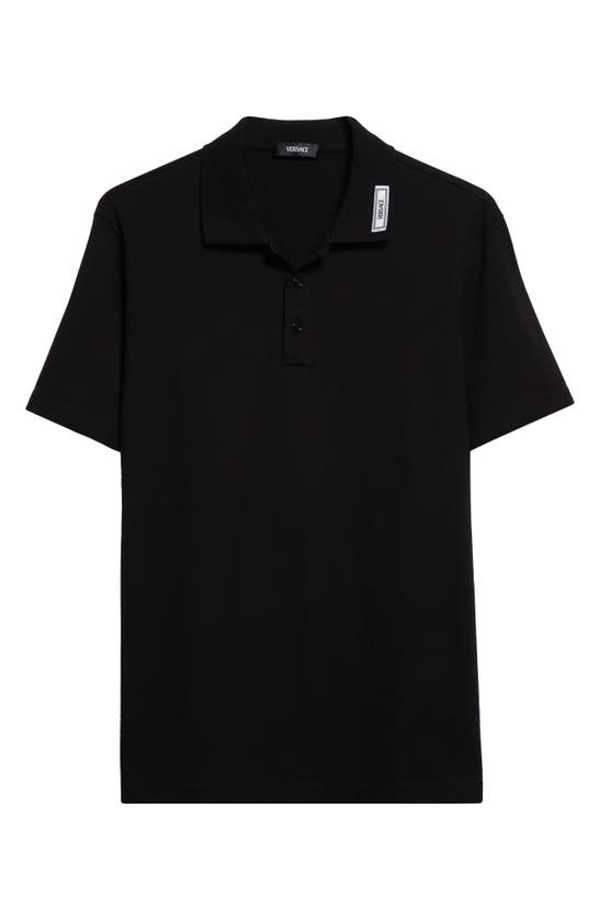 Shop Versace Solid Cotton Piqué Polo In Black