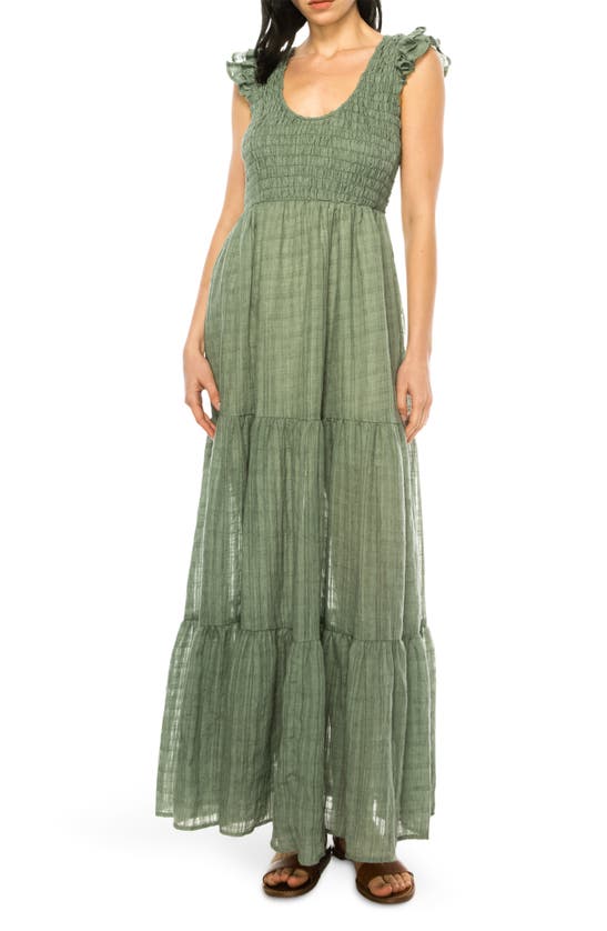 A Collective Story Shadow Stripe Tiered Maxi Dress In Summer Olive