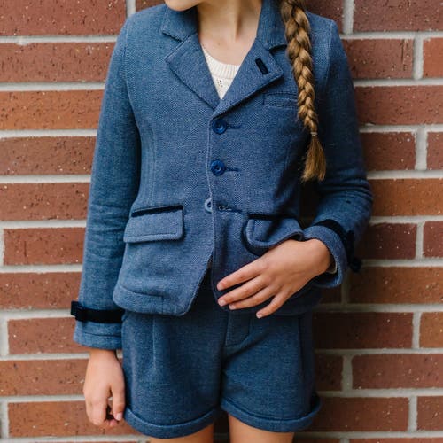 Hope & Henry Girls' Fleece Dress Short, Kids In Navy Herringbone Fleece