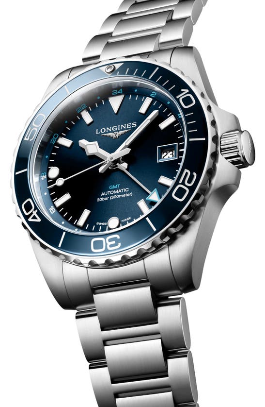 Shop Longines Hydroconquest Automatic Bracelet Watch, 41mm In Silver/ Blue