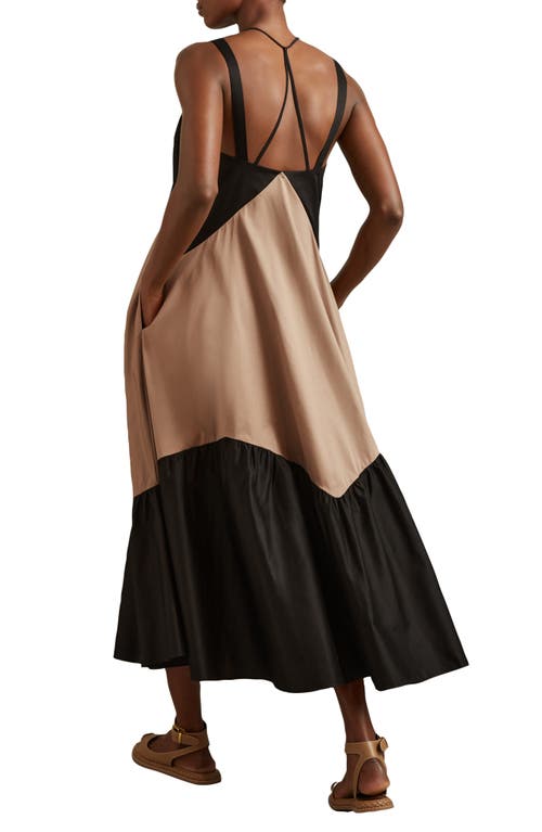 Shop Reiss Natalia Colorblock Cotton Maxi Dress In Black/brown