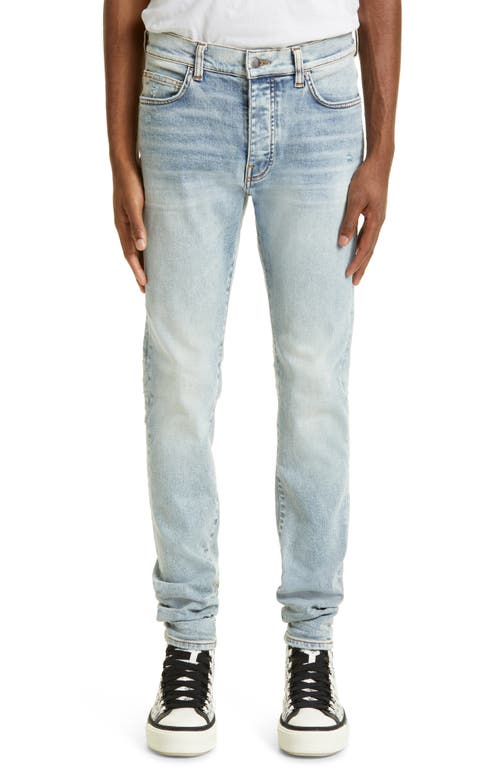 AMIRI Stack Distressed Slim Fit Jeans Stone Indigo at Nordstrom,