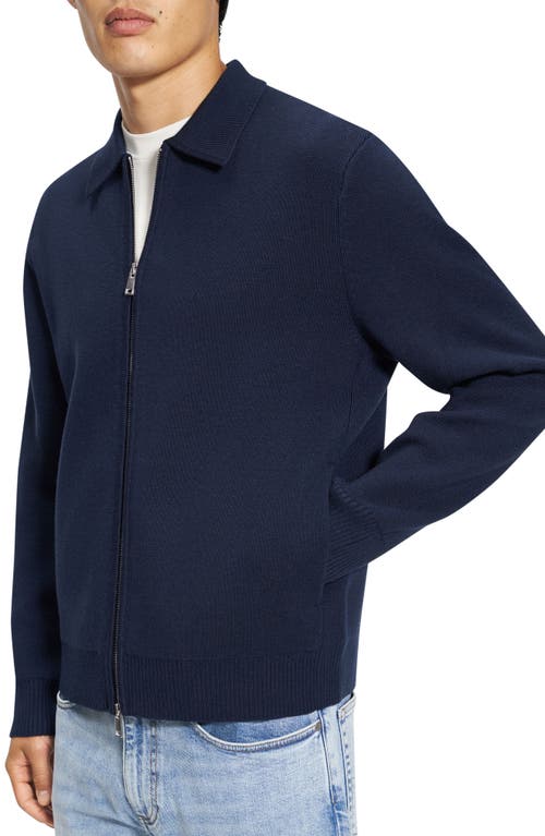 Shop Theory Cameron Merino Wool Zip Cardigan In Baltic