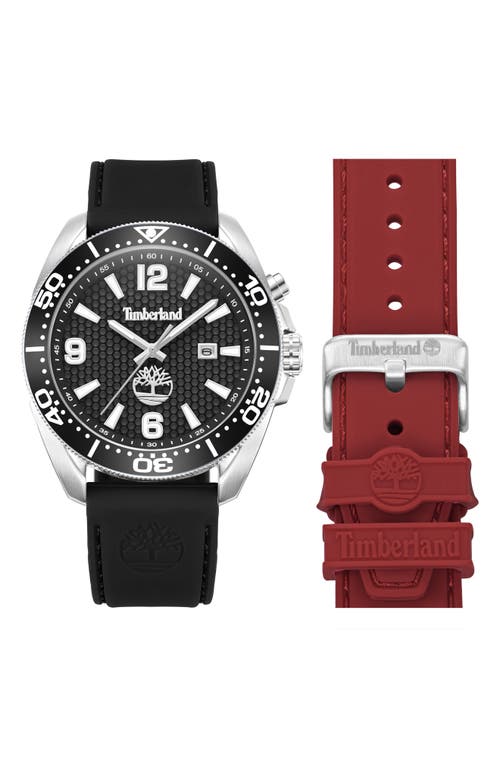 Timberland Water Repellent Watch & Silicone Watchbands Gift Set in Black /Red
