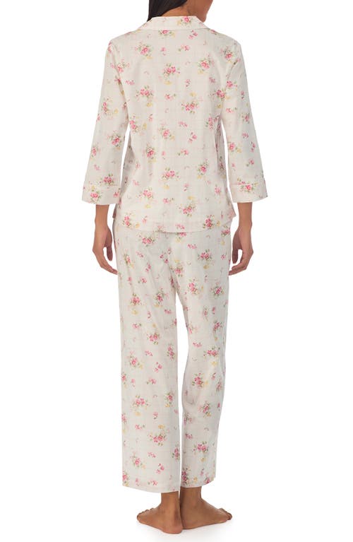 Shop Lauren Ralph Lauren Stripe Cotton Blend Crop Pajamas In Ivory Floral