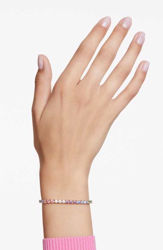 Swarovski Multicolored Round Cut Gold-tone Plated Matrix Bracelet In Multicolored