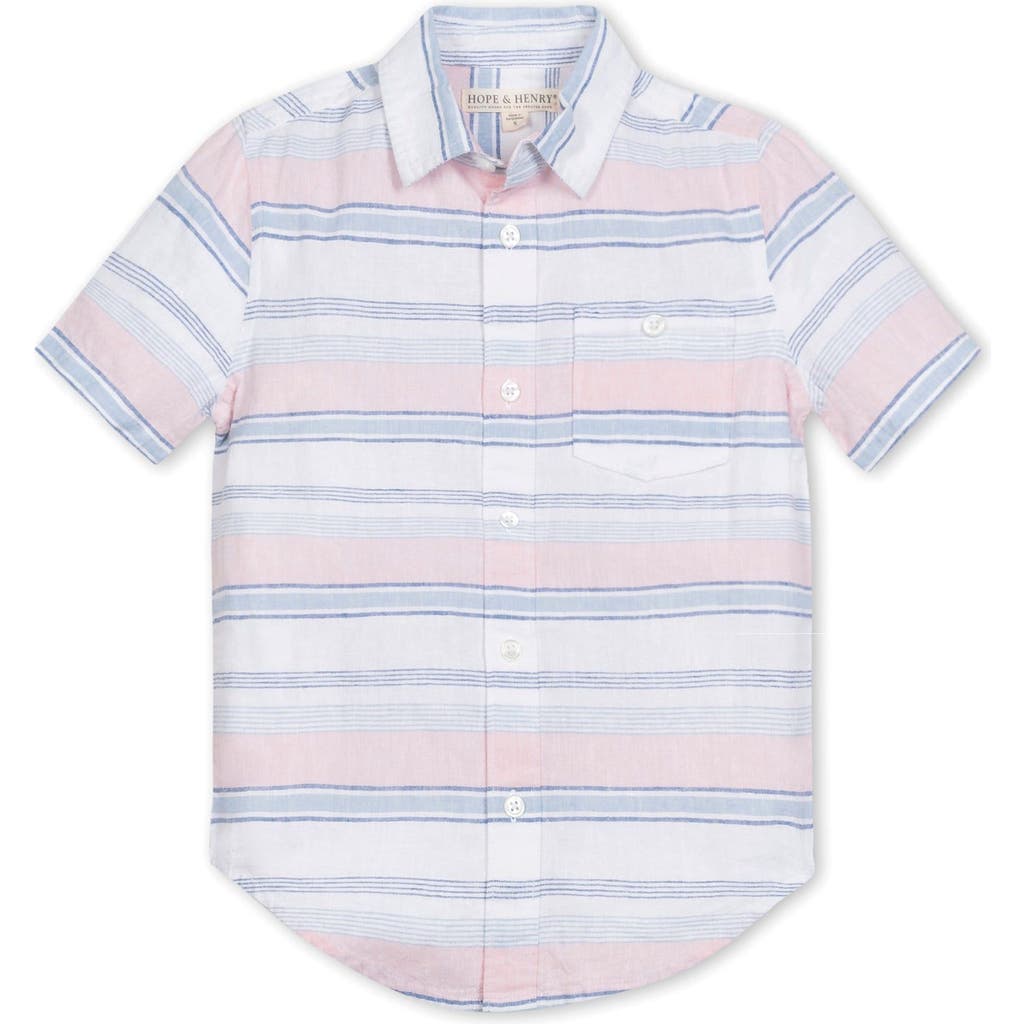 Hope & Henry Boys' Linen Short Sleeve Button Down Shirt, Kids In English Variegated Stripe