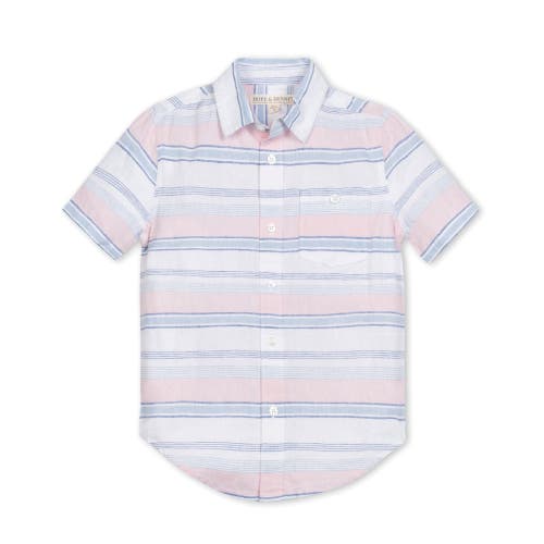 Hope & Henry Boys' Linen Short Sleeve Button Down Shirt, Infant In English Variegated Stripe