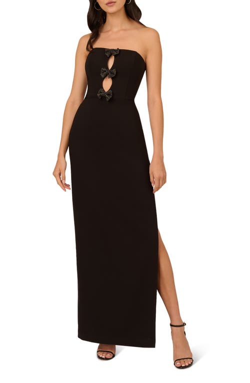 Shop Liv Foster Beaded Bow Strapless Crepe Column Gown In Black