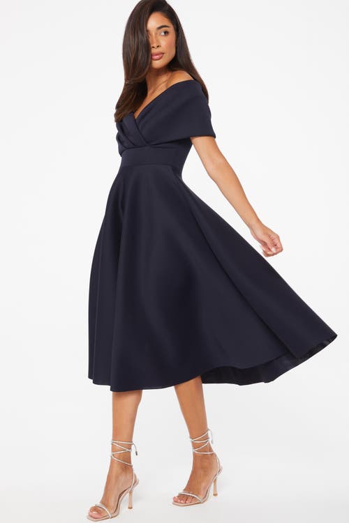 Shop Quiz Bardot Skater Midi Dress In Blue