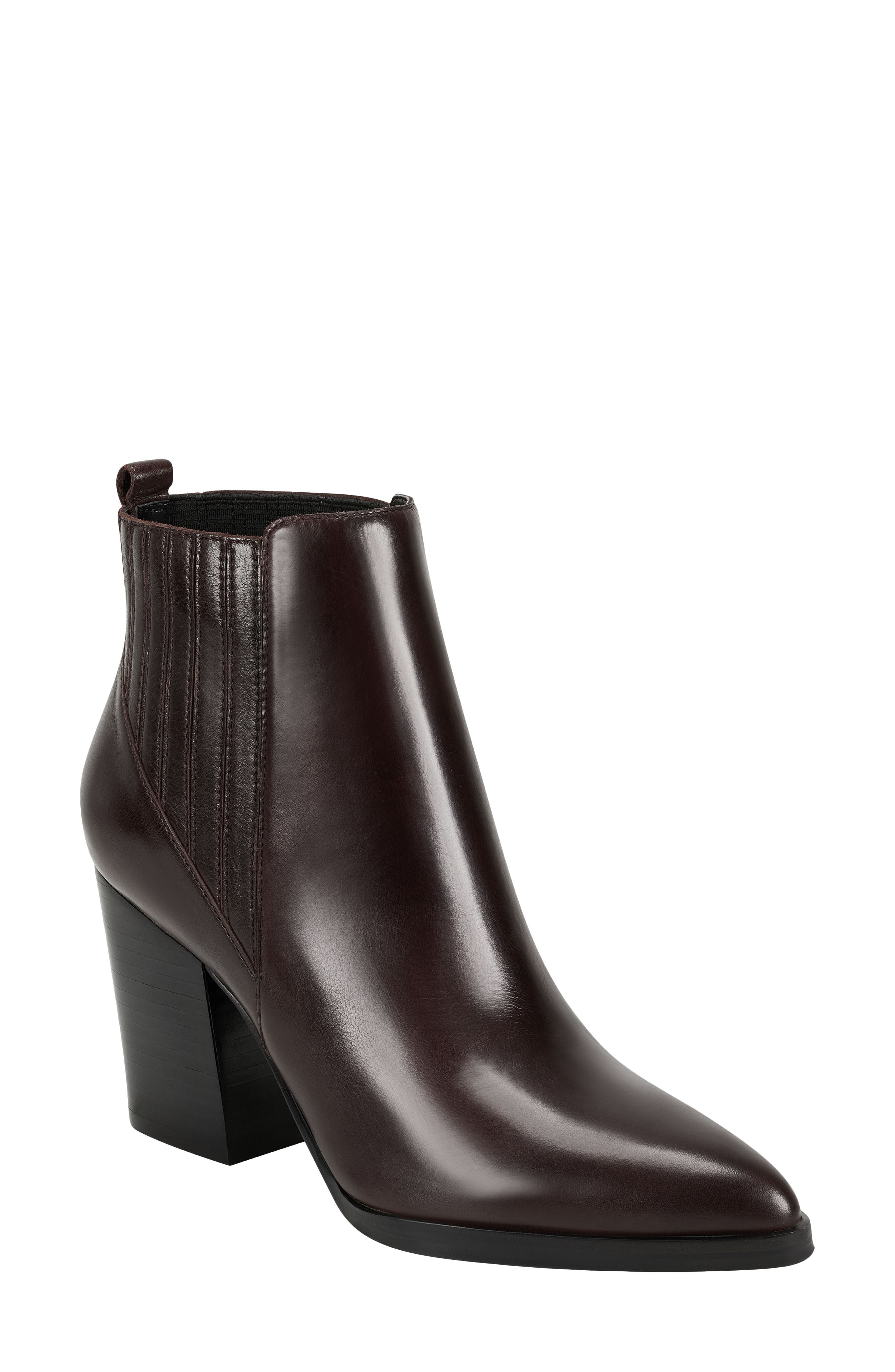 Details about  / Marc Fisher Brown Leather Novice Peep-toe Ankle Bootie NEW