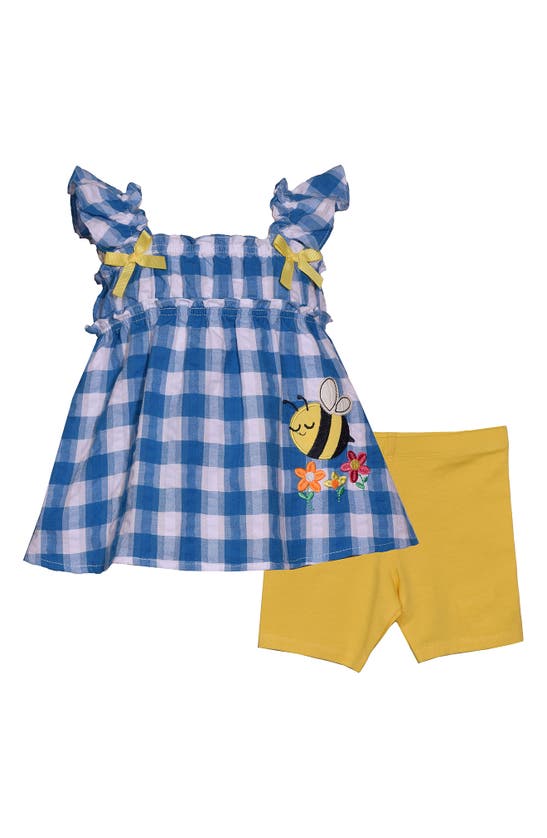 Shop Bonnie Jean Bee Appliqué Gingham Top & Shorts Set In Blue