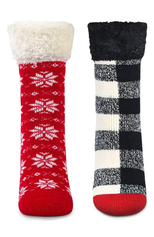 Memoi Assorted 2-pack Faux Fur Trim Nonslip Crew Socks In Black-red