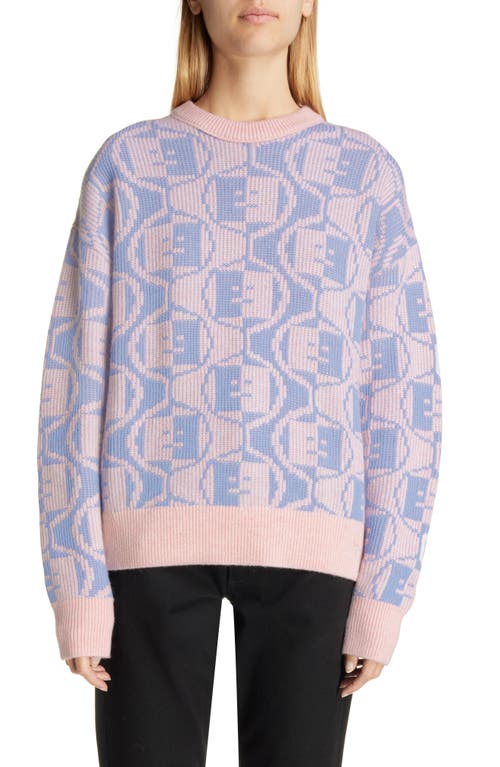 ACNE STUDIOS ACNE STUDIOS KATCH FACE LOGO TWO-TONE WOOL & COTTON SWEATER