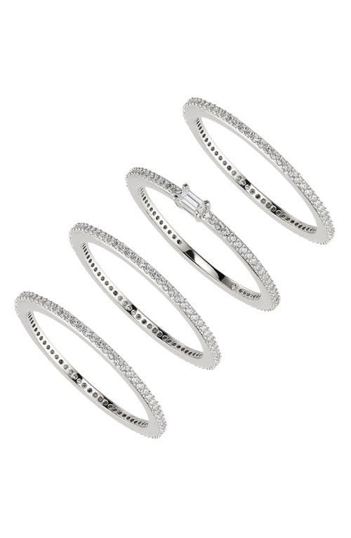 Pave The Way Set of 4 Cubic Zirconia Stacking Rings in Rhodium