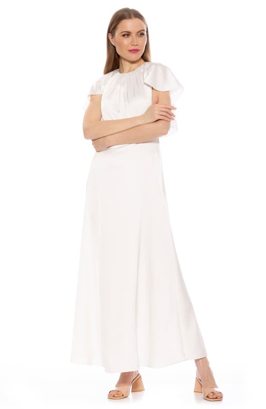 Shop Alexia Admor Danica Capelet Sleeve Satin Maxi Dress In Ivory