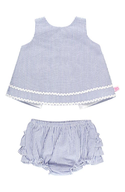 Shop Rufflebutts Seersucker Cotton Swing Top & Bloomers In Blue Seersucker