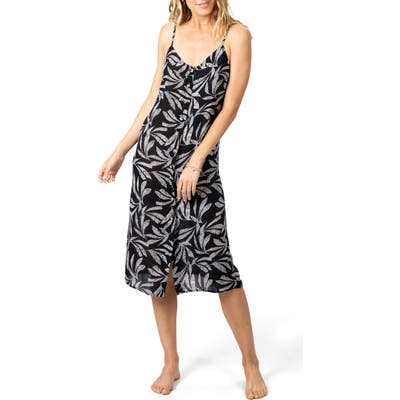 Rip Curl Ooh La Leaf Print Midi Slipdress, Black