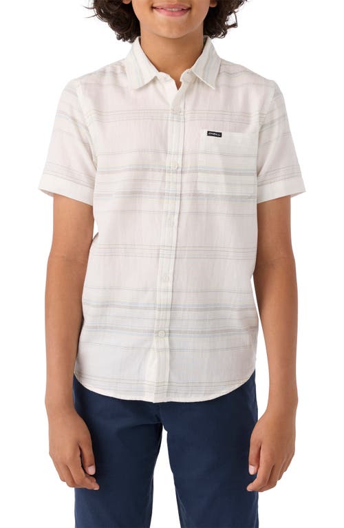 Shop O'neill Kids' Seafaring Stripe Short Sleeve Organic Cotton Button-up Shirt In White